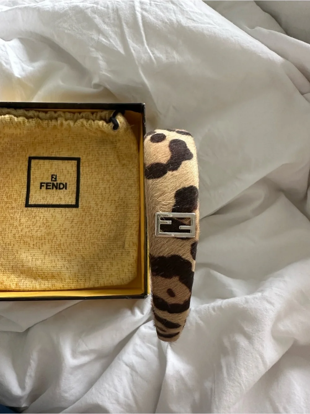 Fendi Vintage Cerchietto Leopard Calf Hair Headband w/ Box & Dustbag